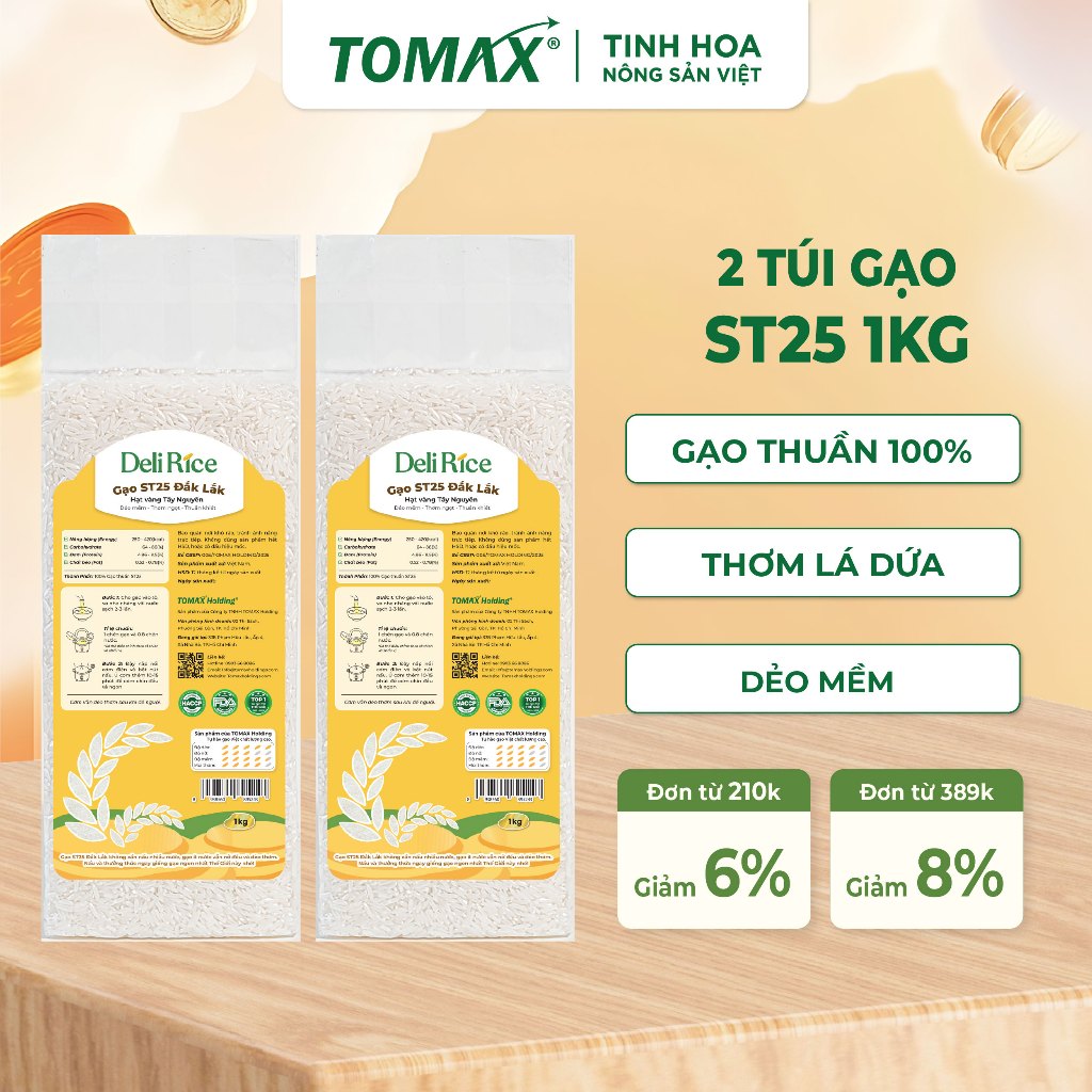 [TẾT 2026] Combo 2 Túi Gạo ST25 Deli Rice 1kg Thượng Hạng, Dẻo Thơm Tự Nhiên, Vị Ngon Hòa Quyện - TO