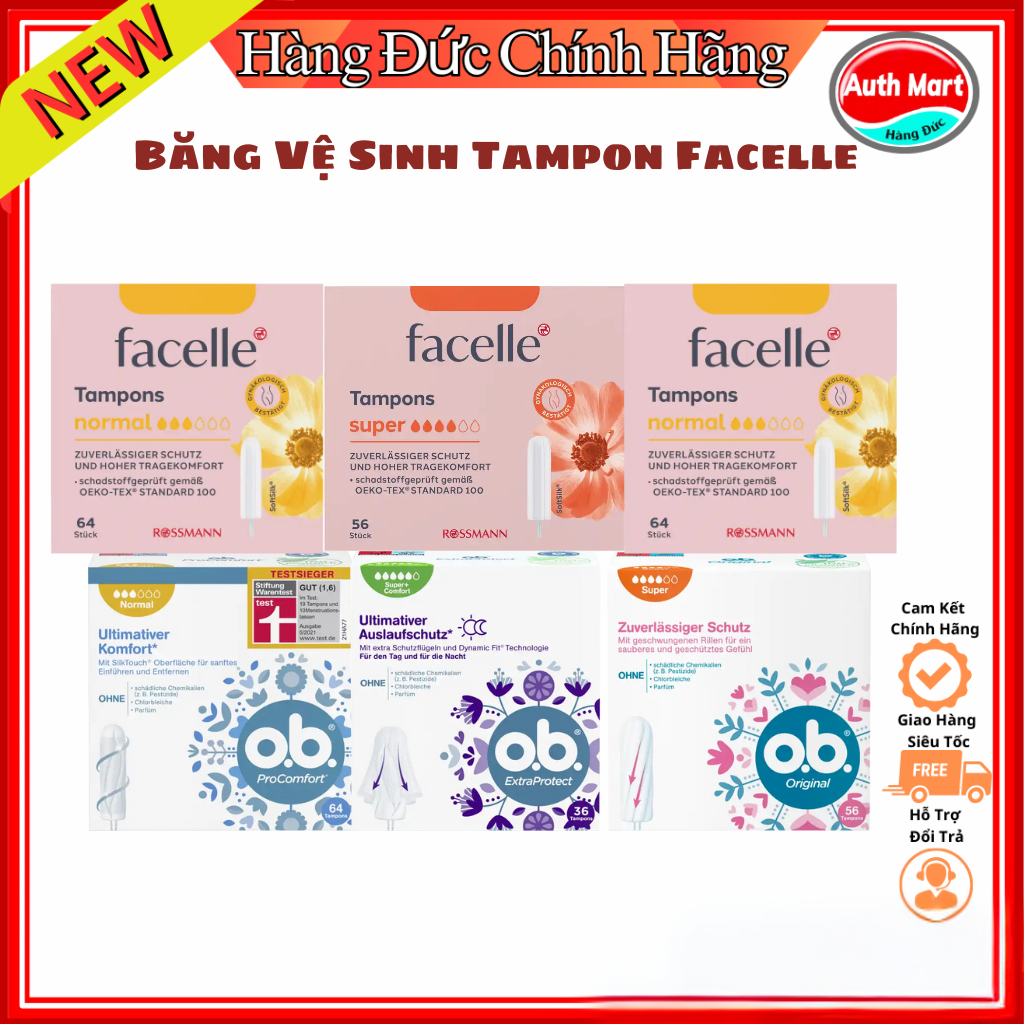 Băng Vệ Sinh Tampon Đức OB/FACELLE Siêu Thấm Hút, Siêu Tiện Lợi, Cải Thiện Mùi