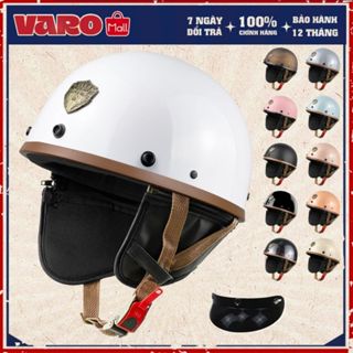 Mũ Bảo Hiểm 1/2 VARO PUG Có Ốp Da & Lưỡi Trai – Nón Bảo Hiểm Nửa Đầu Nam Nữ Chính Hãng