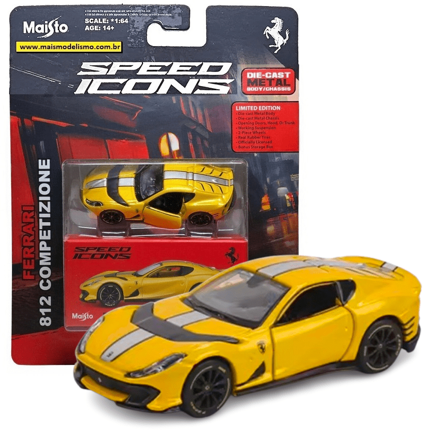 Mô hình xe Ferrari Ferrari 812 Competizion yellow dòng Speed Icon bằng kim loại tỉ lệ 1:64 Maisto 15
