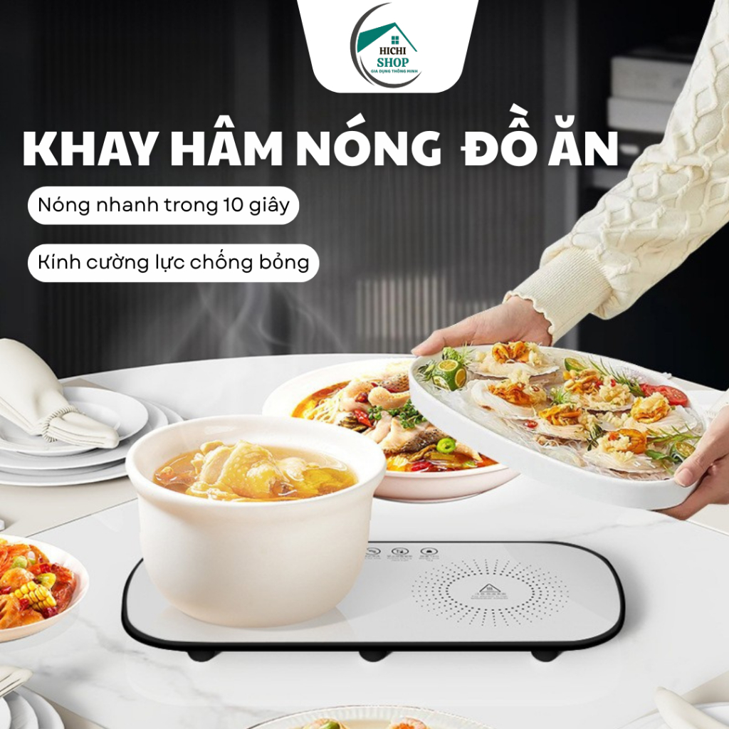 Khay Hâm Nóng Đồ Ăn Trong 10 Giây Thiết Kế Kính Cường Lực Chắc Chắn, Khay Làm Nóng Đồ Ăn Cách Nhiệt