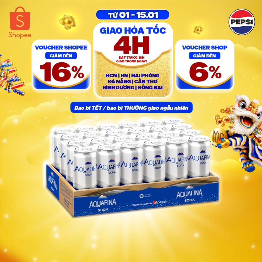 [SALE TẾT] Thùng 24 Lon Nước Uống Có Gaz Aquafina Soda (320ml/lon)