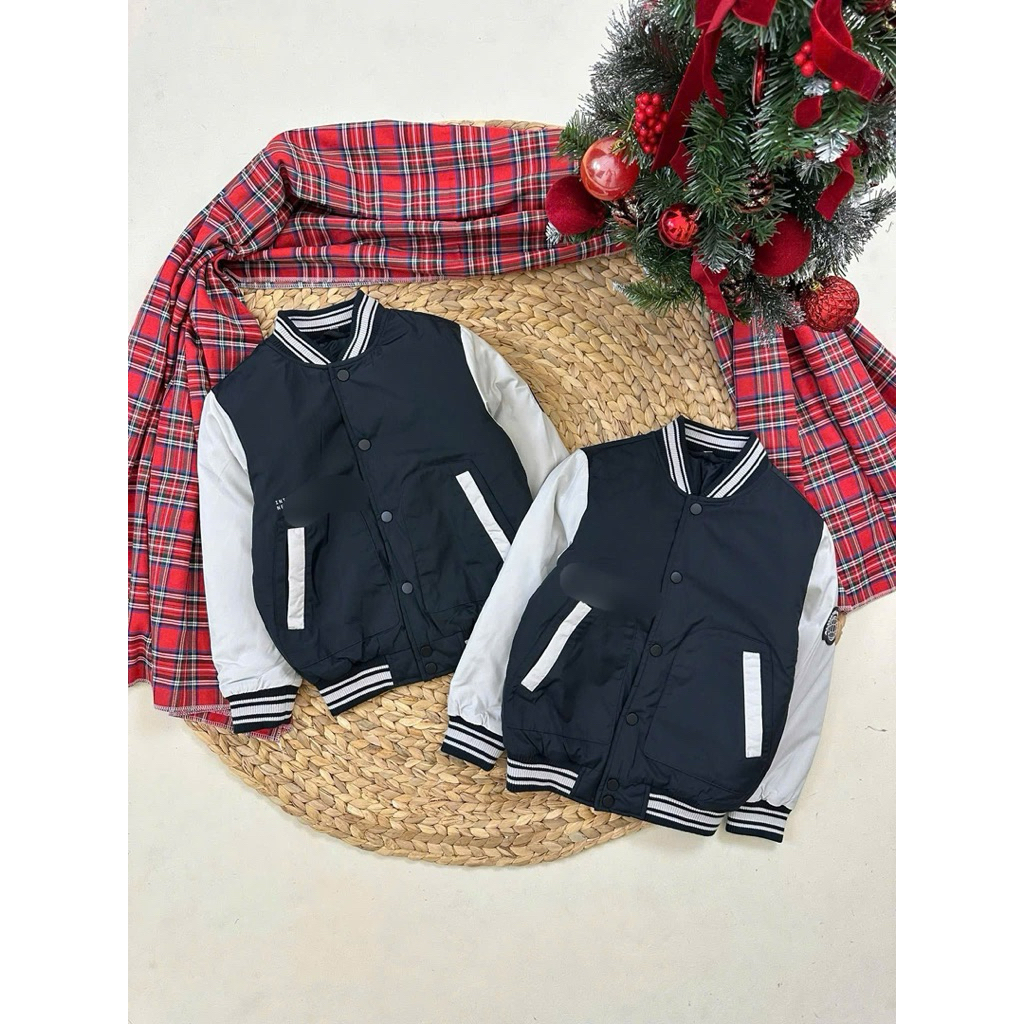 Áo khoác bomber đen phối trắng cho bé