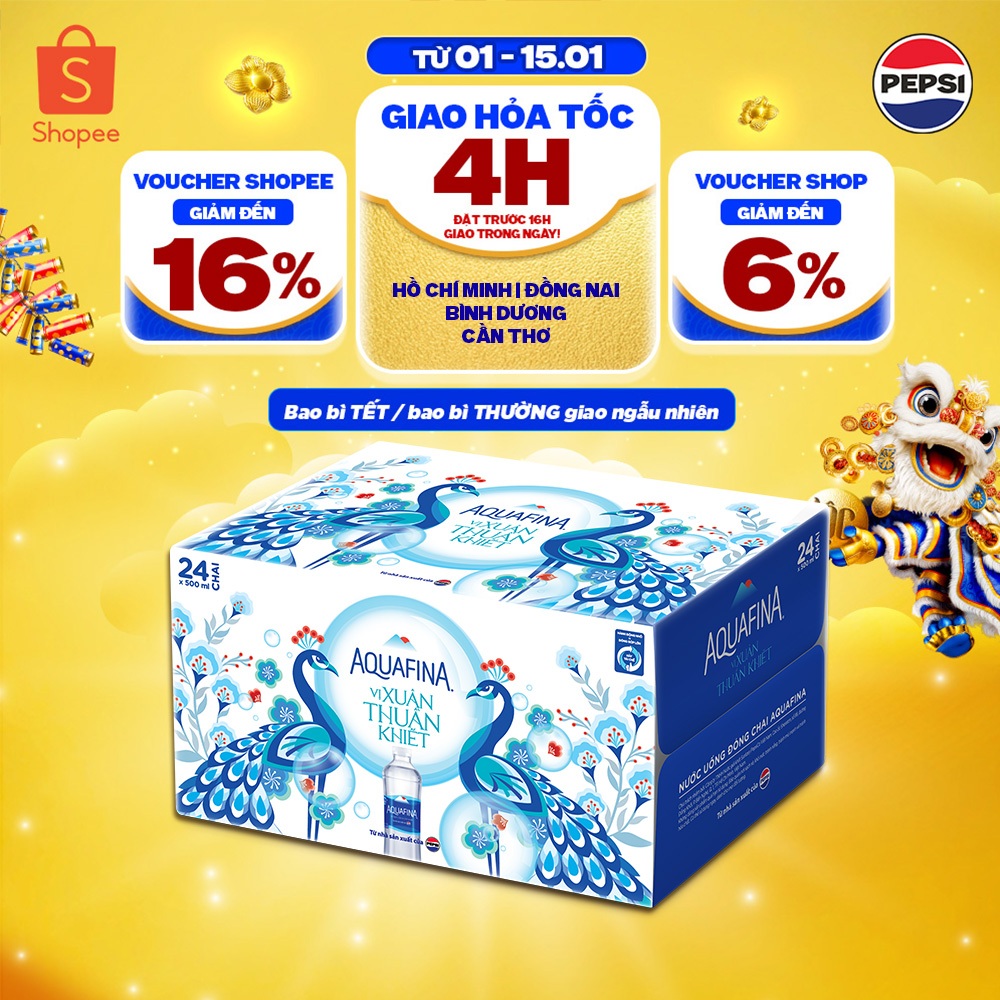 [SALE TẾT] Thùng 28 Chai Nước tinh khiết Aquafina (500ml/chai)