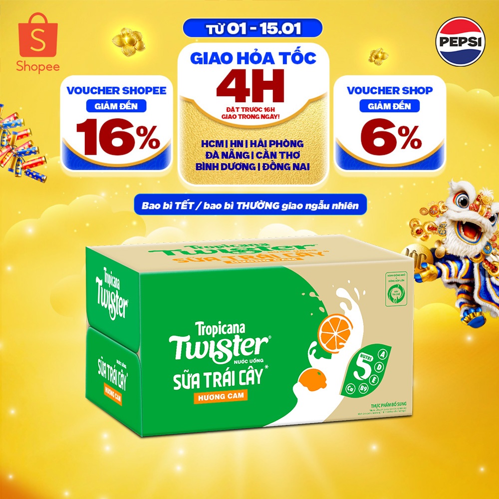 [SALE TẾT] Thùng 24 Chai Sữa Trái Cây Hương Cam Twister (320ml/chai)
