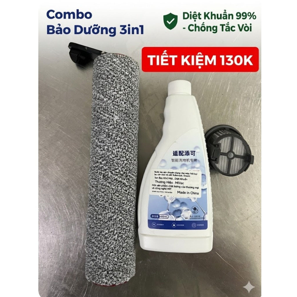 Combo Phụ Kiện Dreame H13 Pro / H14 / H14 Pro - Con Lăn + Lọc HEPA + Nước Lau Sàn Ion Bạc (Diệt Khuẩ