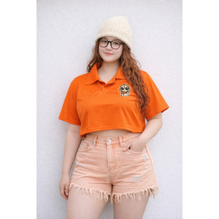 áo thun croptop cổ bẻ phối STICKER NHIỀU MÀU bigsize