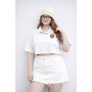 áo thun croptop cổ bẻ phối STICKER NHIỀU MÀU bigsize