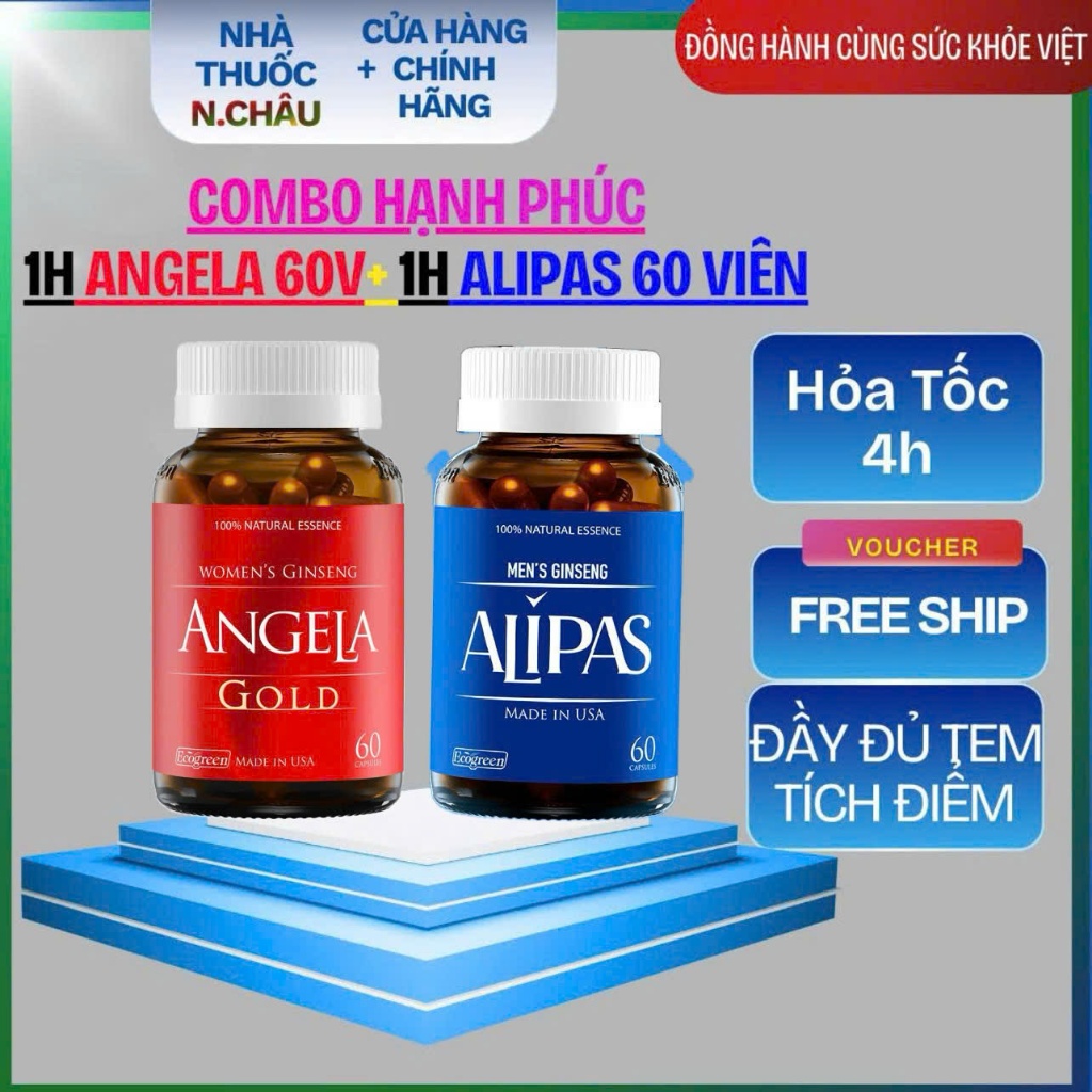 [Đầy Đủ Tem Tích Điểm][Hộp 60V] Angela Gold và Alipas hỗ trợ cân bằng nội tiết tố & sức khỏe sinh lý