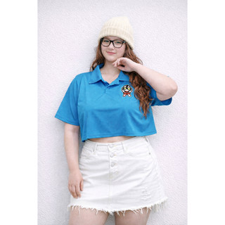 áo thun croptop cổ bẻ phối STICKER NHIỀU MÀU bigsize