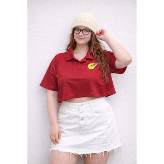 áo thun croptop cổ bẻ phối STICKER NHIỀU MÀU bigsize