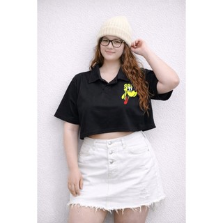 áo thun croptop cổ bẻ phối STICKER NHIỀU MÀU bigsize