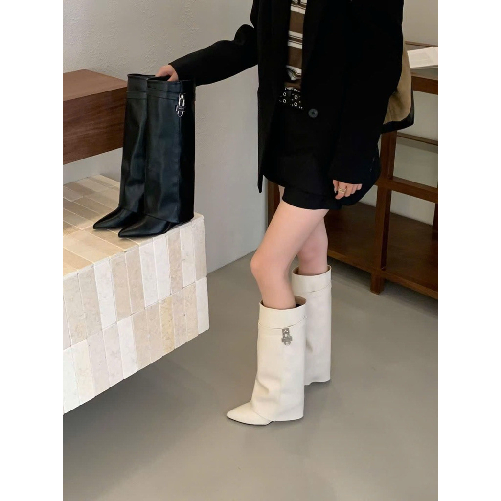 HÀNG CÓ SẴN GIAO NGAY 4 MÀU🎀Bellet Belle🎀 Giày Bốt Nữ Cao Ống Đứng Phối Khoá Da Cao Cấp-MIJILI-Boot Độn FORM NHỎ C2818-2