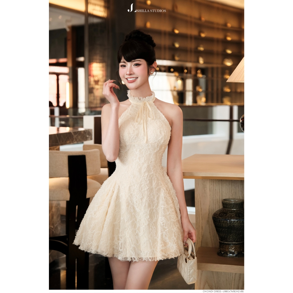 Shilla - CINDY DRESS.U98C4.74 (Golden Allure) - Váy ren cổ yếm nơ ngọt ngào
