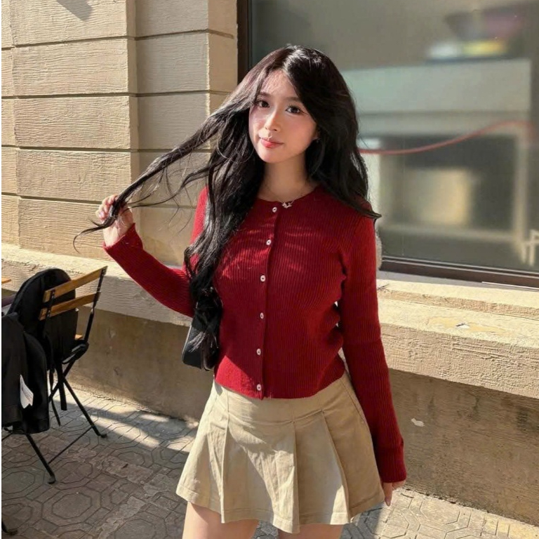 [auth 100%] Whoau Áo cardigan gân cài nút