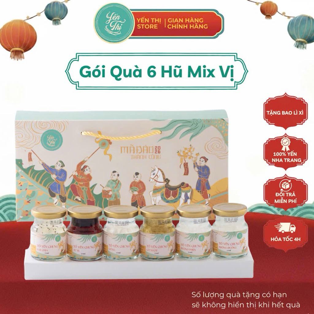 [Quà Tặng] Yến Thị - gói đủ vị - Set quà 6 hũ - Yến sào Khánh Hoà - set quà tặng - 750mg Yến 70ml