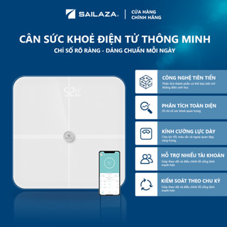Cân sức khỏe, cân điện tử thông minh SAILAZA SA-1212, kết nối Bluetooth đo 20 dữ liệu