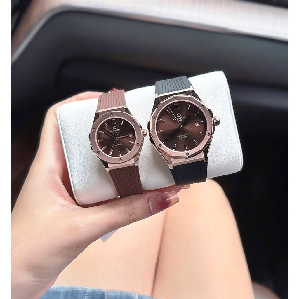 Cặp đồng hồ Carnival 8168G/8168L nam sz 42mm,nữ 32mm,máy Nhật,BH 5 năm