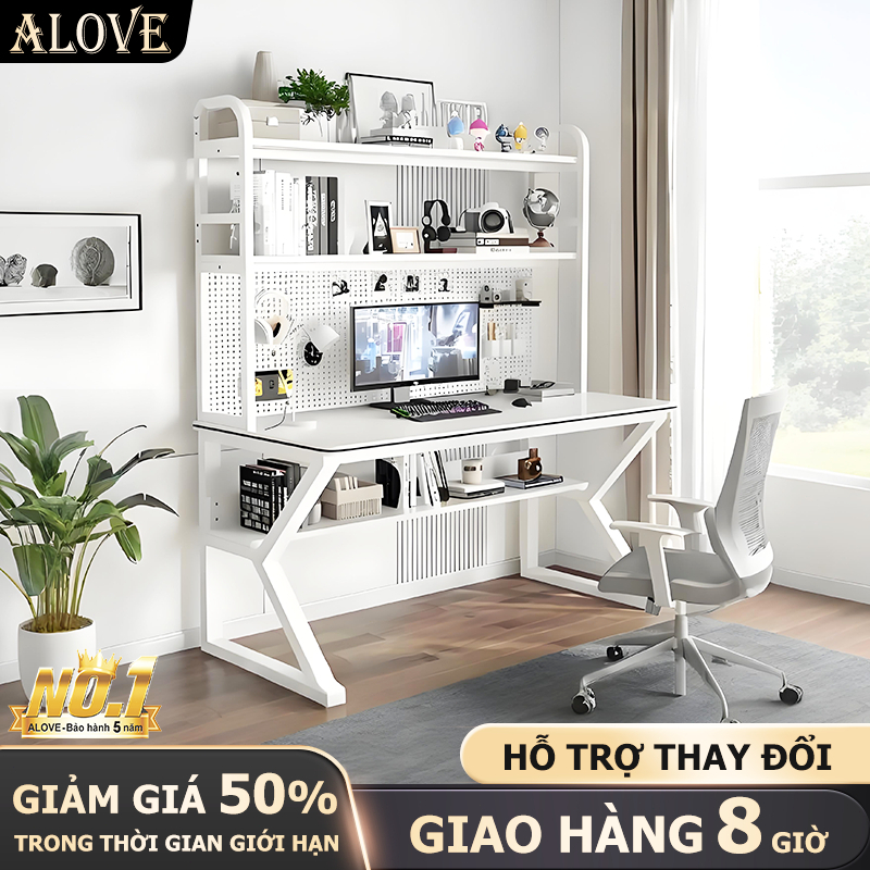 ALOVE Bàn học bảng lỗ kèm kệ sách liền bàn phân loại gọn gàng bàn máy tính để bàn học tập làm việc