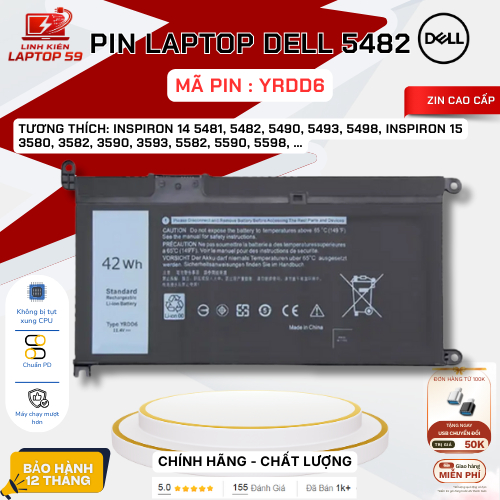 Pin DELL Inspiron 5481 5482 5485 5491 2-in-1 5480 5485 5491 YRDD6 0YRDD6 1VX1H 01VX1H VM732 0VM732 -