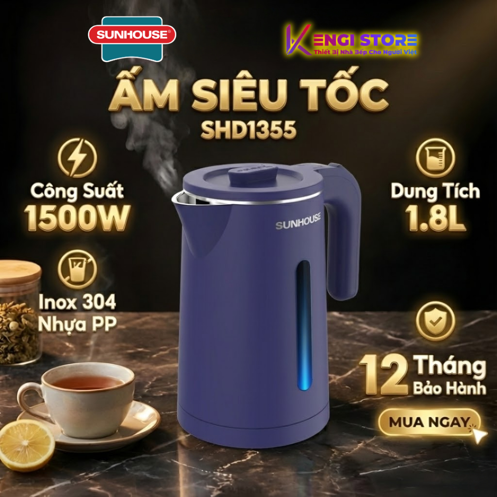 [Freeship Toàn Quốc] Ấm Siêu Tốc 2 Lớp Sunhouse SHD1355 - Bảo Hành Toàn Quốc 12 Tháng