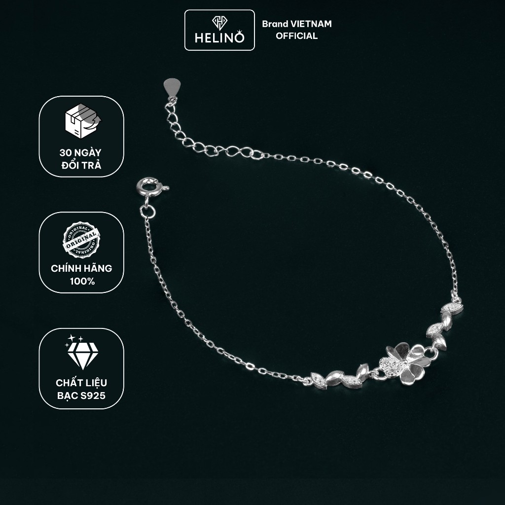 Lắc Tay Bạc Nữ HELINO Cỏ 4 Lá May Mắn Đính Đá Bạc S925 – Quà Tặng Nữ V07