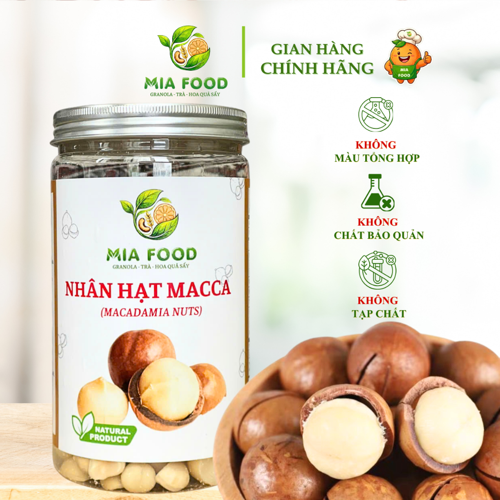 Nhân Hạt Macca Size Đại MIA FOOD – Sấy Chín Tách Vỏ Vỡ Đôi, Béo Bùi, Ăn Vặt Healthy...