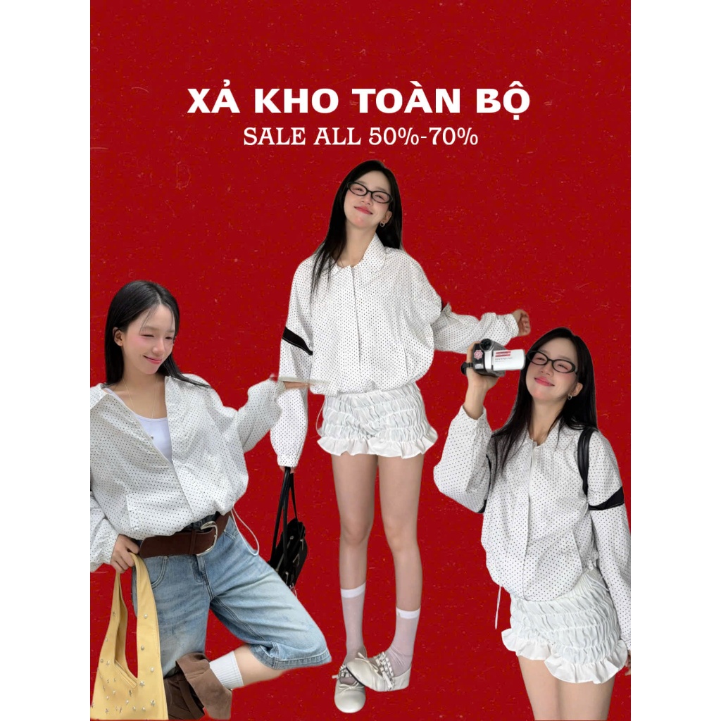 Áo khoác dù chấm bi form Croptop Bae Jacket - Noneah