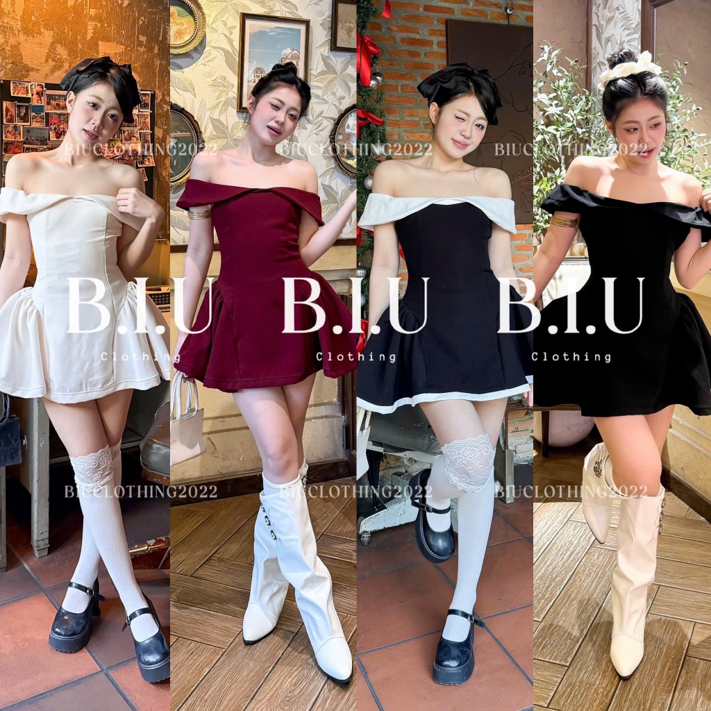 Đầm trễ vai chiết eo tà xòe sang chảnh tôn dáng Faw Dress Biu Clothing BB0542 | BigBuy360 - bigbuy360.vn