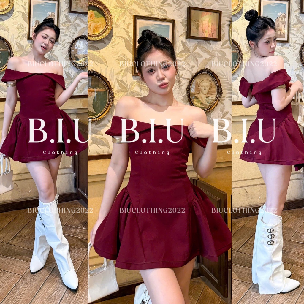 Đầm trễ vai chiết eo tà xòe sang chảnh tôn dáng Faw Dress Biu Clothing BB0542 | BigBuy360 - bigbuy360.vn