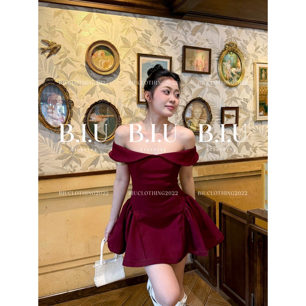 Đầm trễ vai chiết eo tà xòe sang chảnh tôn dáng Faw Dress Biu Clothing BB0542 | BigBuy360 - bigbuy360.vn