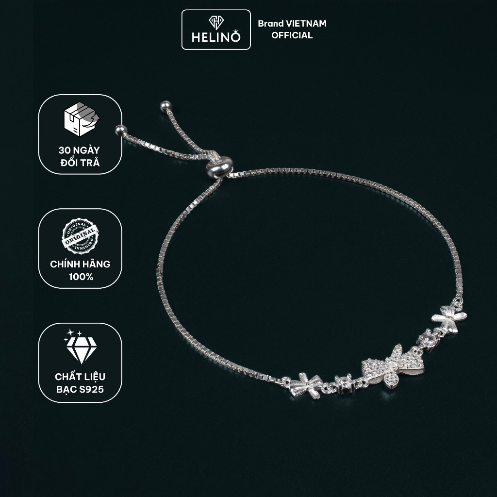 Lắc Tay Bạc Nữ HELINO Dây Rút Nơ Đính Đá Bạc S925 – Quà Tặng Nữ V20