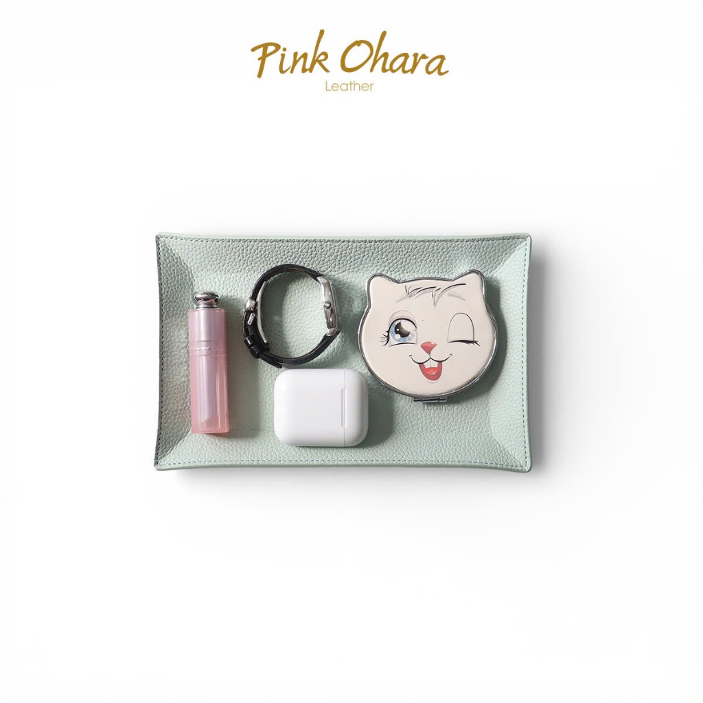 Khay Da Đựng Đồ Dùng Bàn Làm Việc Da Bò Thật PINK OHARA
