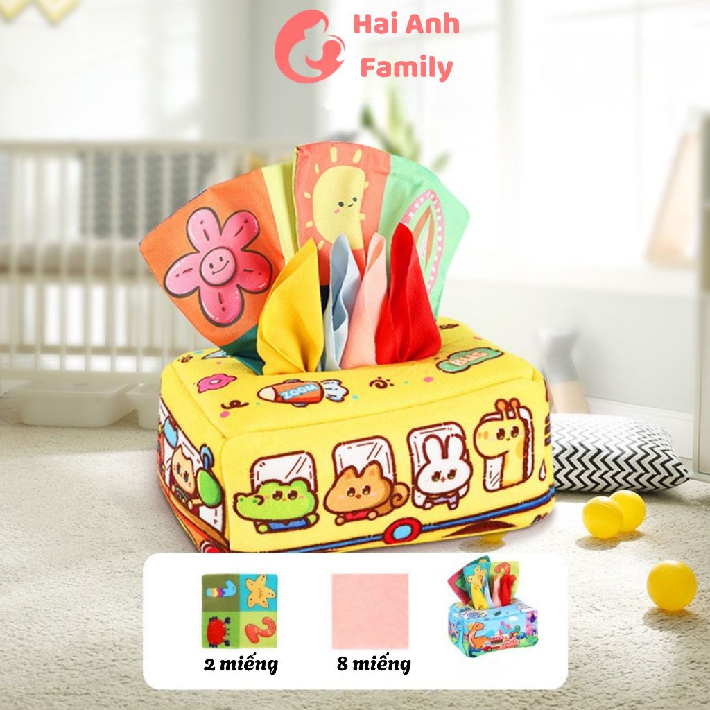 Đồ chơi hộp khăn rút giấy, rút vải cho bé phát triển kĩ năng, có thể dùng làm hộp khăn giấy gia đình