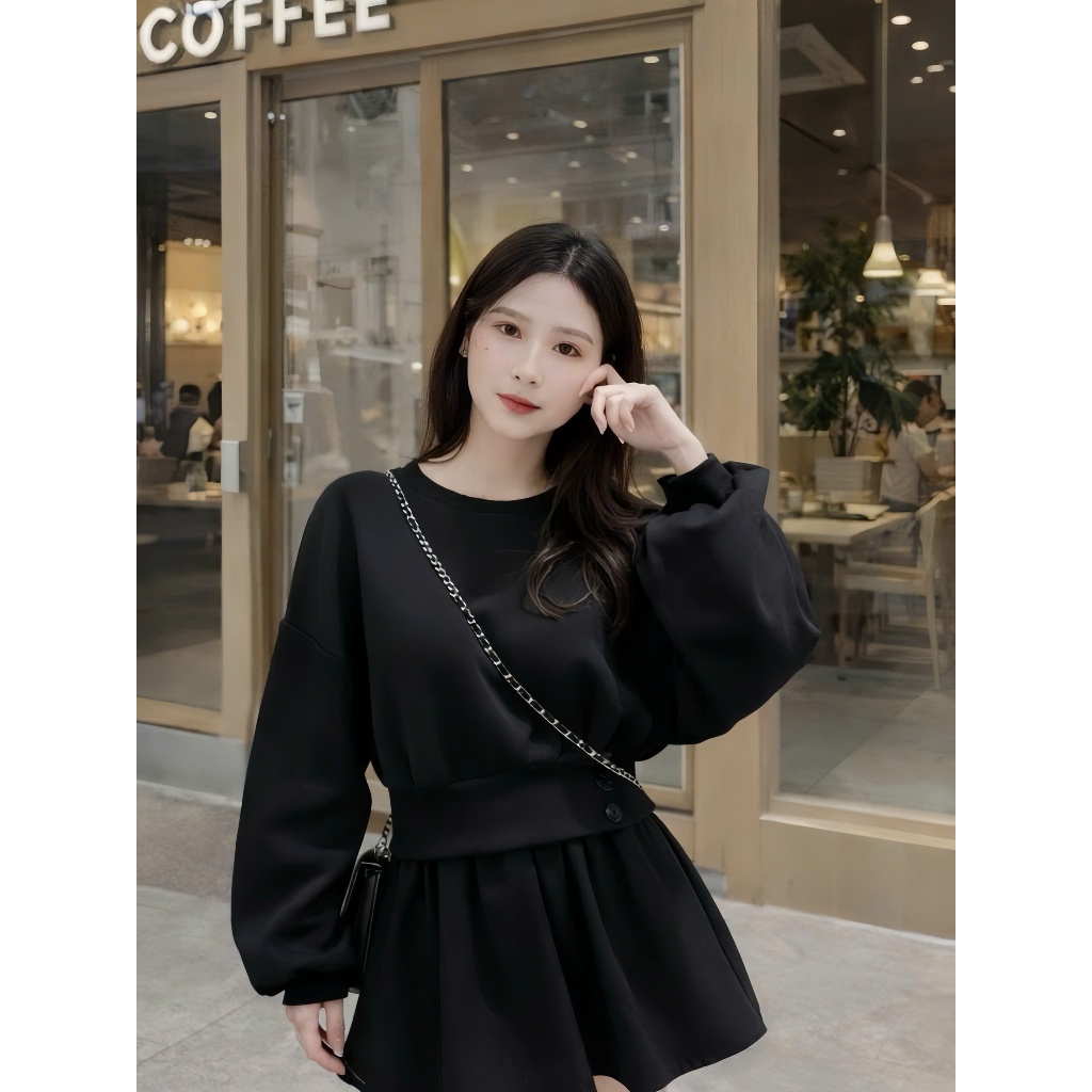 Áo nỉ sweater nữ thiết kế cổ tròn dài tay áo kiểu nữ phối cúc dáng croptop siêu xinh chất da cá cao cấp A147 PANOSI | BigBuy360 - bigbuy360.vn