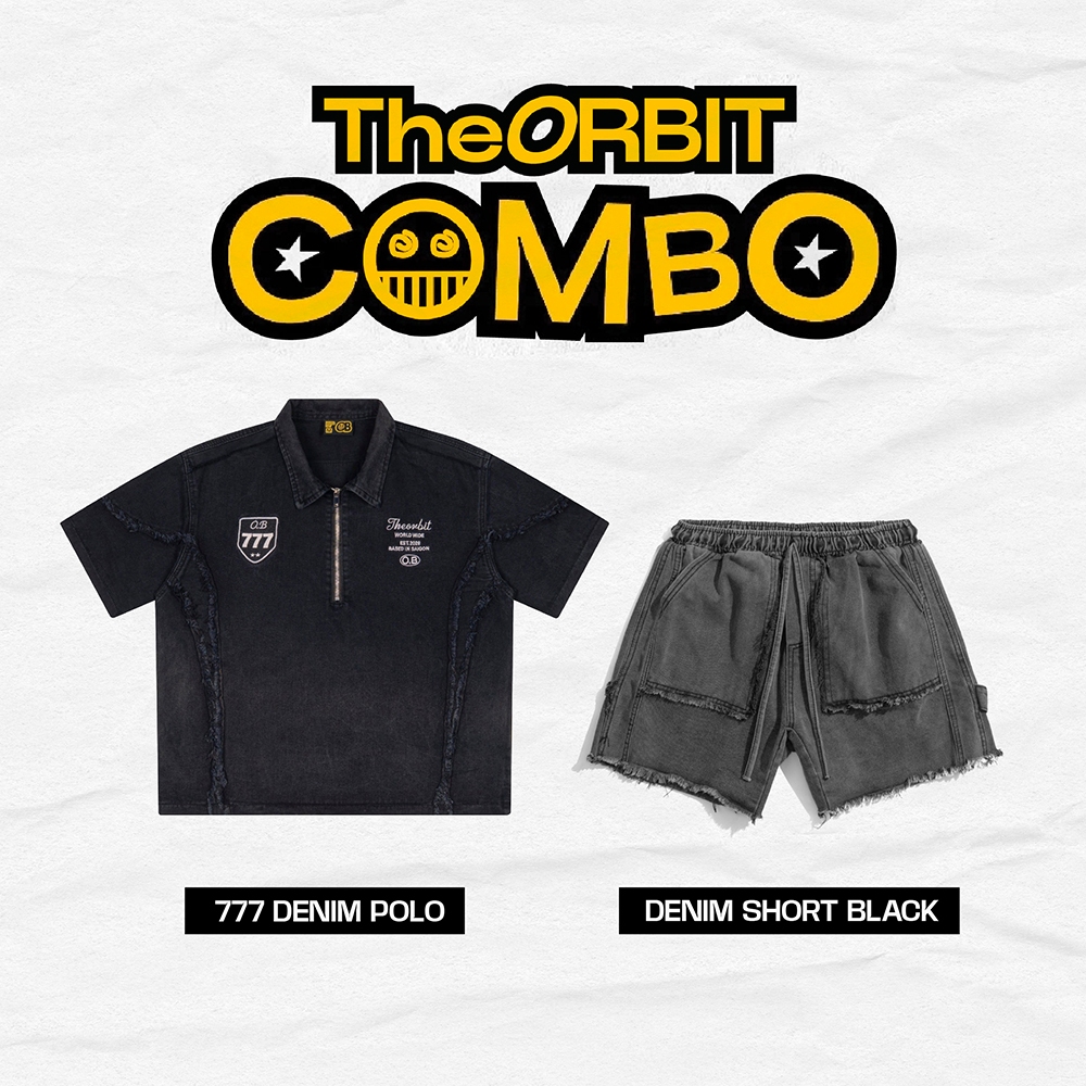 COMBO ÁO + QUẦN The ORBIT 777 Denim Polo + Denim Short Black - Local Brand Chính Hãng