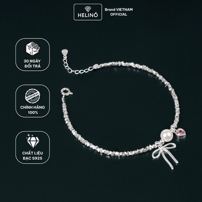 Lắc Tay Bạc Nữ HELINO Hạt Bạc Vỡ Mix Charm Nơ Trái Tim Hồng Ngọc Trai Bạc S925 Lấp Lánh V39