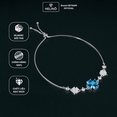 Lắc Tay Bạc Nữ HELINO Cỏ Bốn Lá Đính Đá Xanh Thiên Thanh Dây Rút Bạc S925 V44