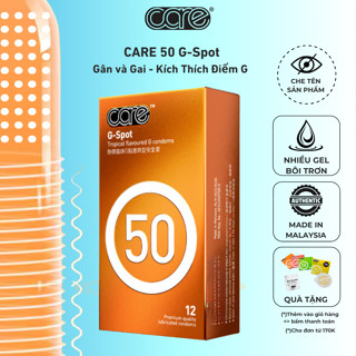 Bao Cao Su Có Gai Và Gân CARE 50 nhiều gel bôi trơn, siêu mỏng kéo dài thời gian- Hộp 12 bcs gân gai