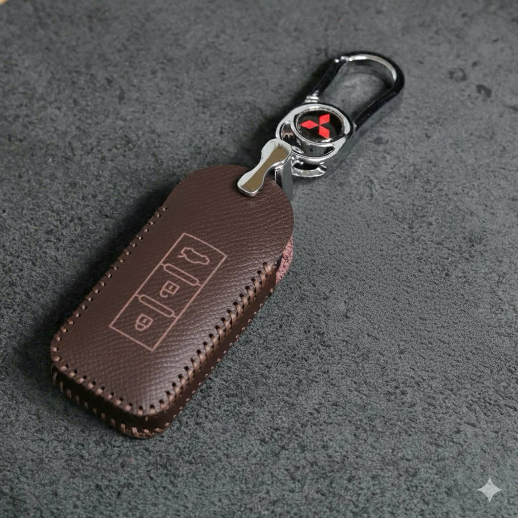 Bao da móc khoá bọc ốp chìa khoá xe ô tô Mitsubishi Xpander, Outlander, Triton, Attrage, Mirage, Paj