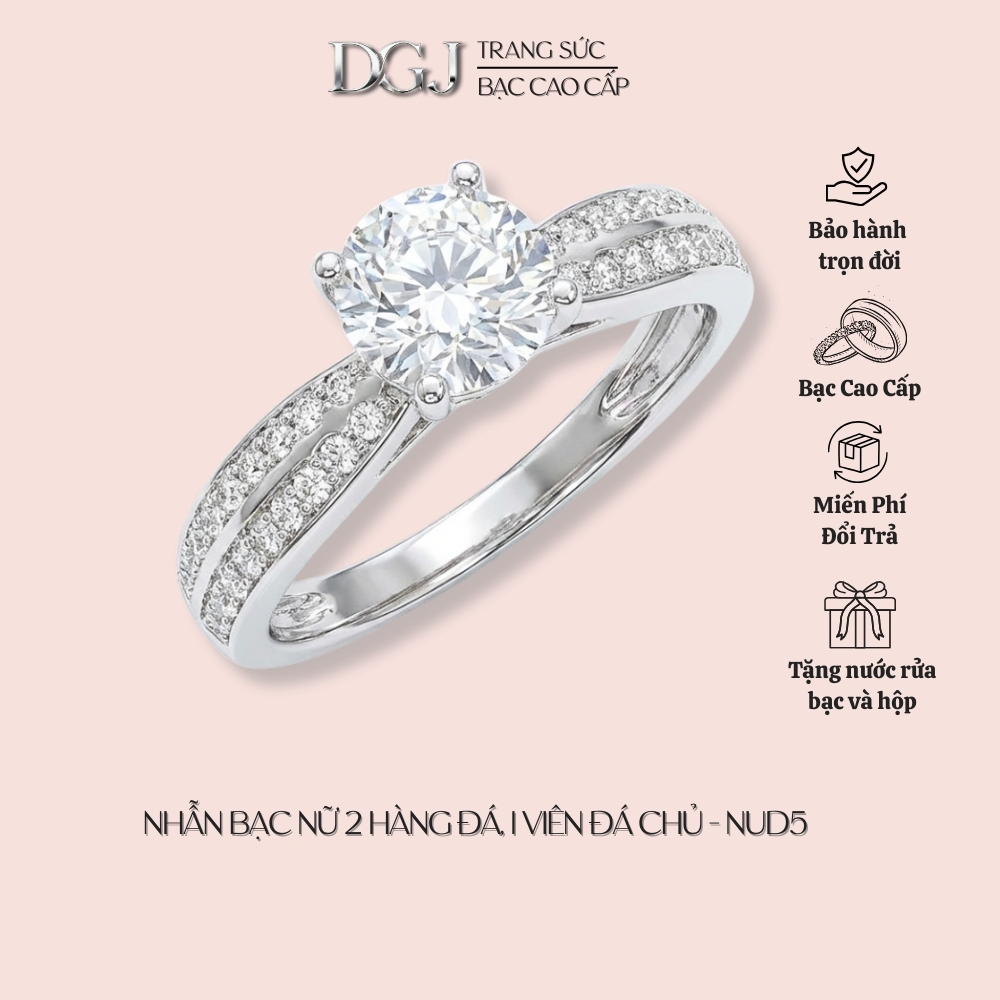 Nhẫn bạc nữ 2 viền đá cạnh, Nhẫn bạc S925 đính đá Cartier thiết kế tinh tế bạc cao cấp bảo hành trọn