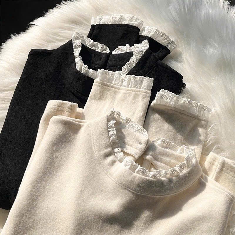 Áo giữ nhiệt nữ phối ren điệu đà áo thun nữ cổ tròn dài tay nhiều màu basic phong cách Hàn Quốc A444 PANOSI | BigBuy360 - bigbuy360.vn