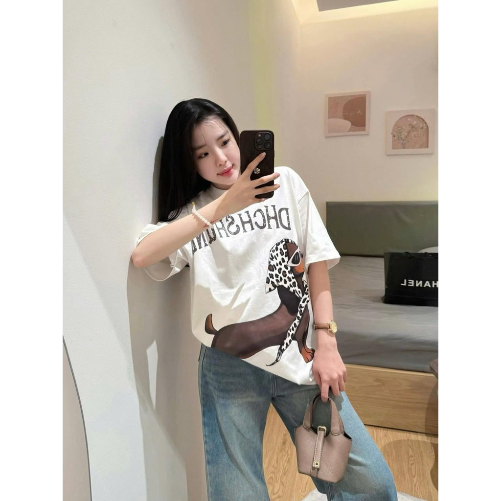 Áo Thun Nam Nữ Form Rộng DHC In Chuyển Nhiệt 5D Cotton 100% Dày Dặn Đủ Tag