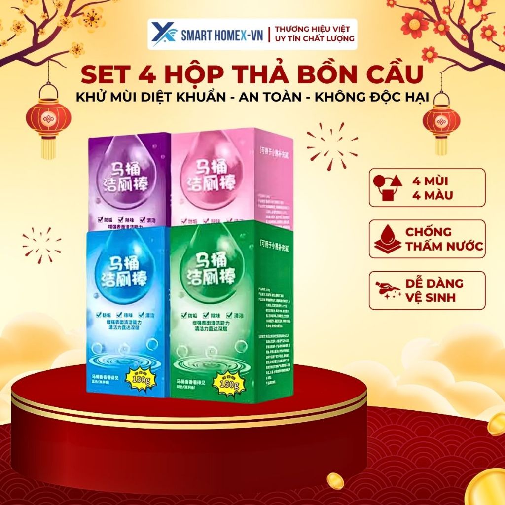 Set 4 Hộp Thả Bồn Cầu, Viên Tẩy Bồn Cầu Khử Mùi Hôi Diệt Vi Khuẩn 1tuần An Toàn Không Độc Hại