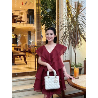 (T’achi)Set đầm doll đỏ bèo tầng kèm quần shorts