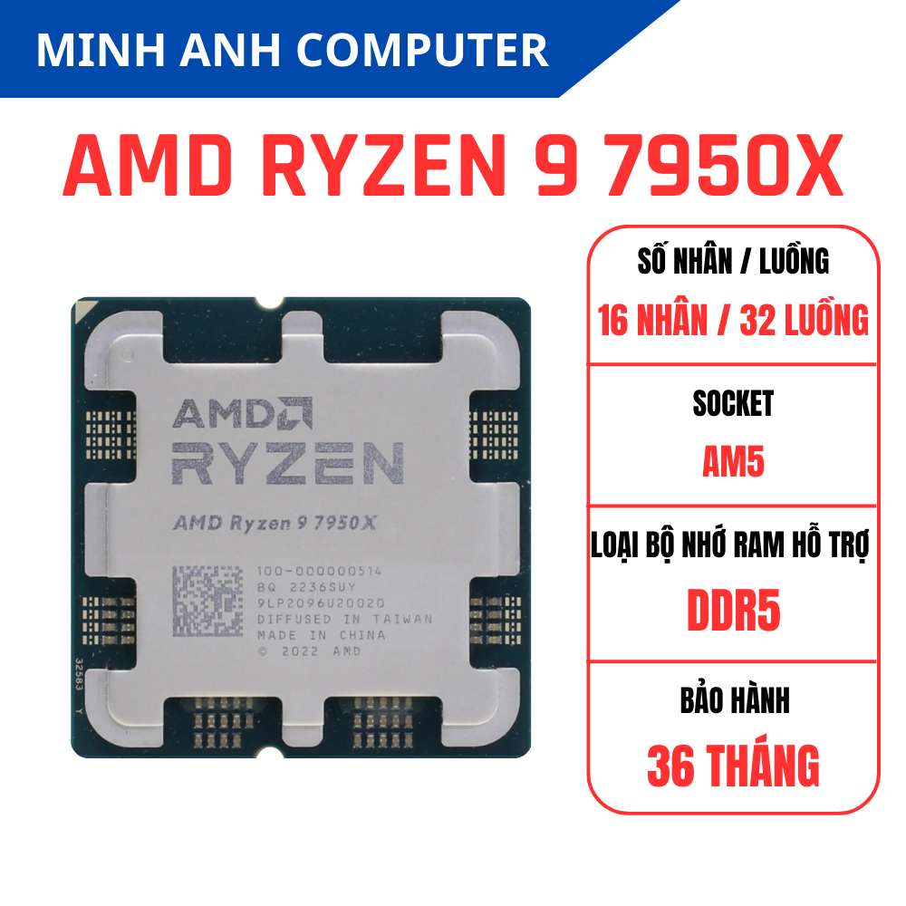 CPU AMD Ryzen 9 7950X Tray (4,5 GHz Boost 5,7 GHz | 16 Cores / 32 Threads | 64 MB Cache| PCIe 5.0) -