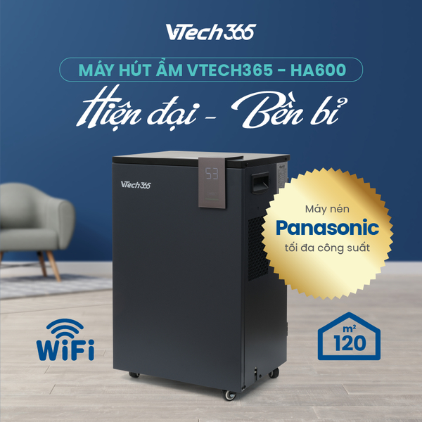 [VTECH365] Máy Hút Ẩm công nghiệp VTech365 VT-HA600-CN điều khiển Wifi, công suất lớn, phòng 120m2