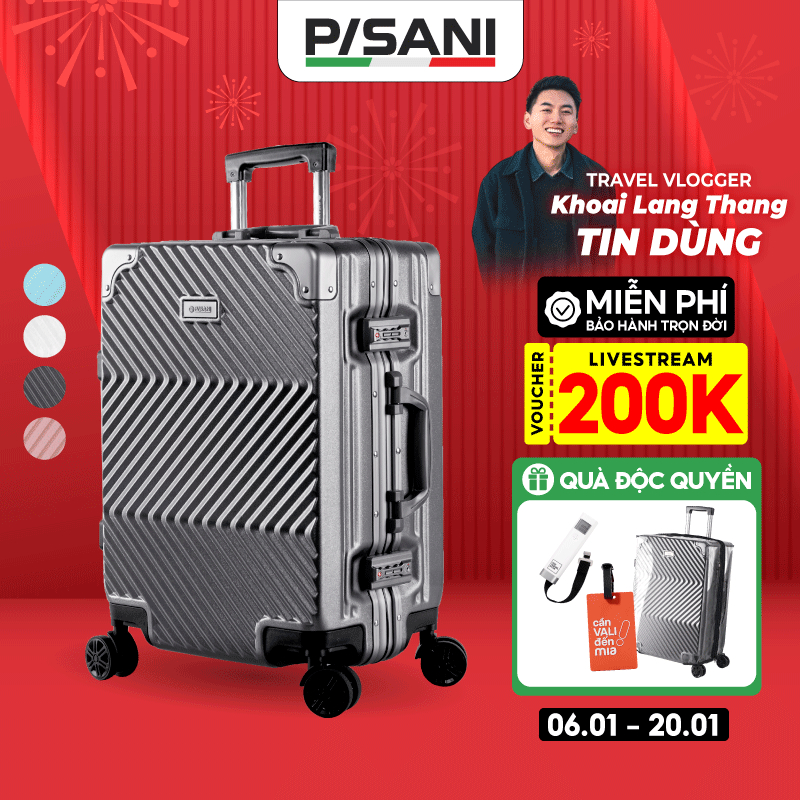 [SALE KHỦNG NHẤT⚡] Vali Kéo Khung Nhôm Pisani X9 - size 20/24/28, Nhựa PC Cao Cấp, Khoá TSA Bảo Mật, Vali MIA Chính Hãng