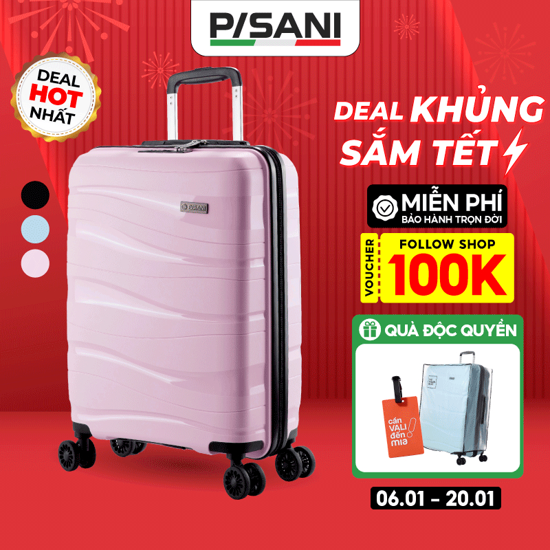 [DEAL TẾT🔥]Vali Kéo Pisani LANI - size 20/24/28, Vali MIA Chính Hãng, Nhựa PP Siêu Bền, Khoá TSA An 