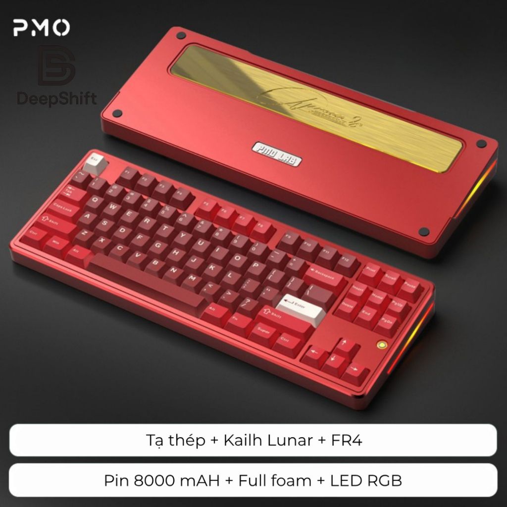 Bàn Phím Cơ PMO Aurora 80 TKL Nhôm CNC Gasket Mount RGB Bluetooth 2.4GHz USB-C